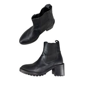 Thursday Boots Knockout Chelsea Black Leather Lug Sole Block Heel Boots Women 8